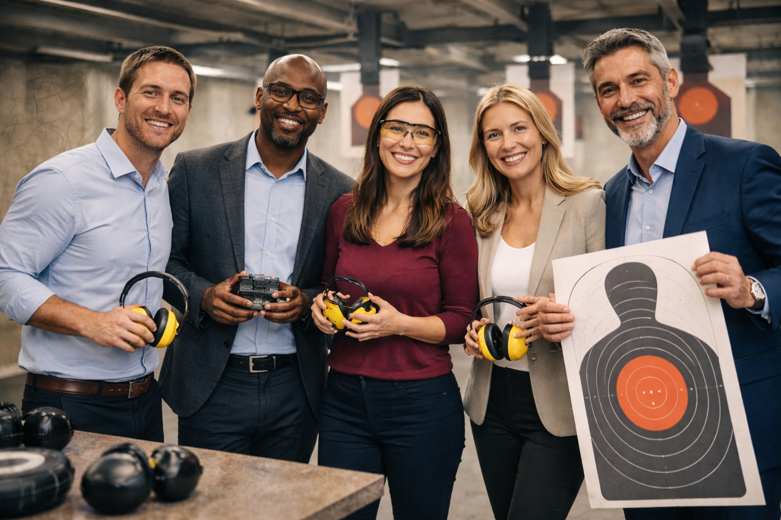 Corporate team at shooting range event